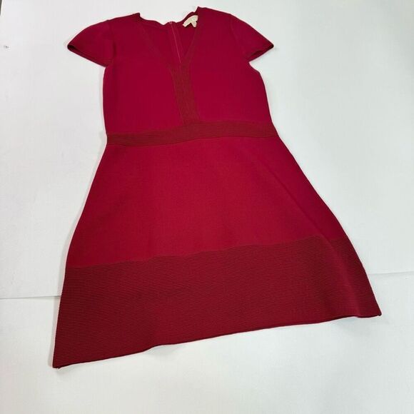 Michael MICHAEL KORS Dress Women's 1X Ottoman Texture Sweater Red V Neck Knee - Picture 1 of 11